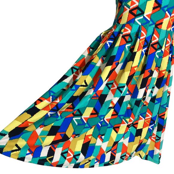 NEW LuLalRoe Amelia Dress Colorful Fit Flare Geometric Pattern Pleat Stretch XXS - Picture 9 of 16